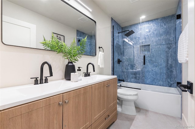 2289 Hiwan Dr, Evergreen, CO 80439 - bathroom with double vanity, shower / bath combination with glass door, and tile patterned floors