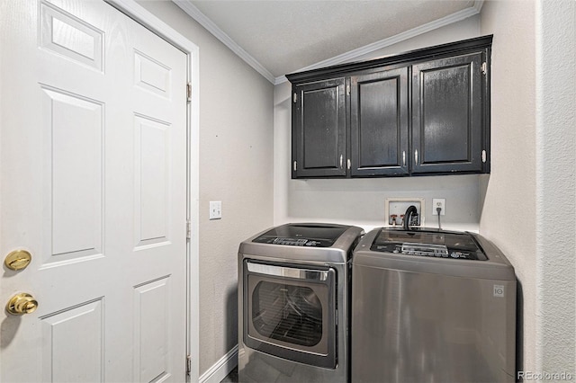 1390 W 78th Cir, Denver, CO 80221 - laundry room featuring ornamental molding, washer and clothes dryer, and cabinet space
