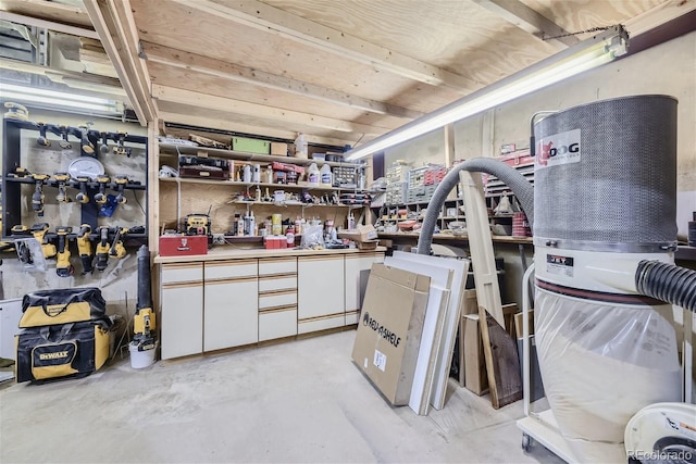 basement featuring a workshop area