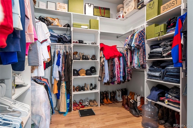 walk in closet with light wood-type flooring