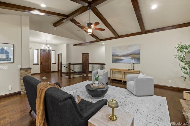 16104 Pole Pine Pt, Colorado Springs, CO 80908 - living room featuring wood-type flooring, ceiling fan, a chandelier, and recessed lighting