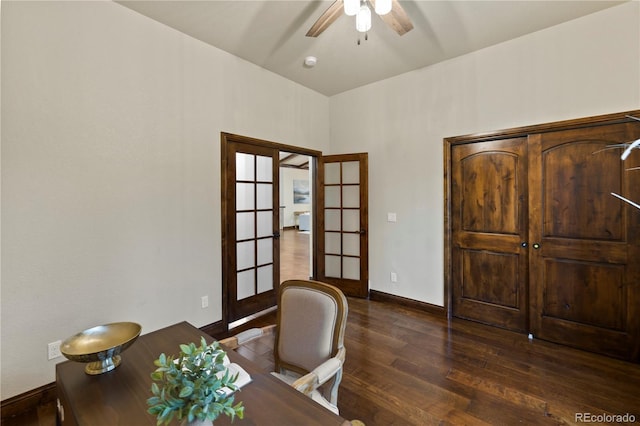 16104 Pole Pine Pt, Colorado Springs, CO 80908 - office area featuring french doors, wood finished floors, and ceiling fan
