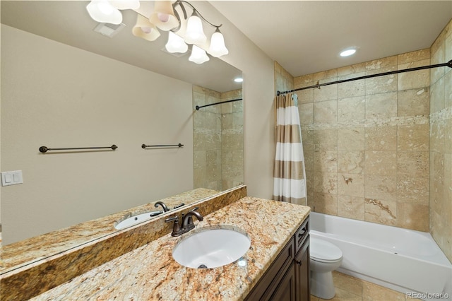 16104 Pole Pine Pt, Colorado Springs, CO 80908 - full bath featuring vanity, shower / bath combo, tile patterned flooring, and recessed lighting