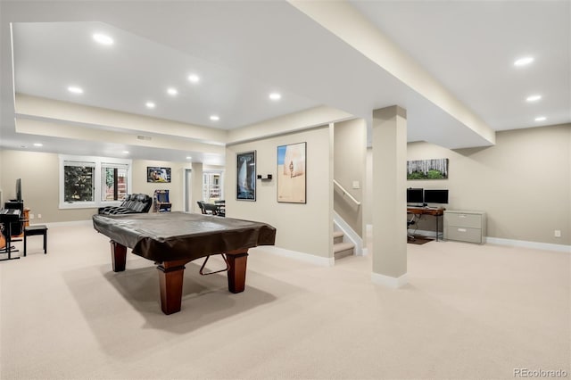 game room featuring recessed lighting and carpet floors