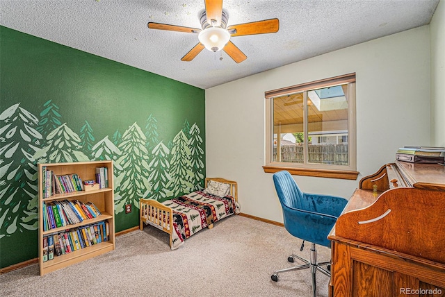 12244 Clermont Ct, Thornton, CO 80241 - bedroom featuring carpet floors, a textured ceiling, and a ceiling fan