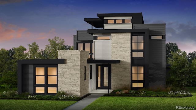 4444 W 28th Ave, Denver, CO 80212 - contemporary house featuring a yard and stone siding
