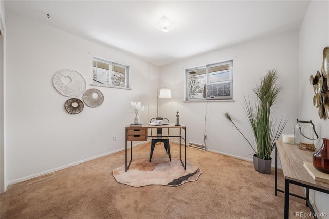 office space featuring light colored carpet and cooling unit