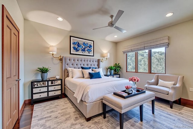 10405 W Cherokee Dr, Salida, CO 81201 - bedroom with wood finished floors, recessed lighting, and ceiling fan