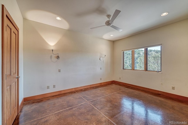 10405 W Cherokee Dr, Salida, CO 81201 - spare room featuring finished concrete floors, a ceiling fan, and recessed lighting