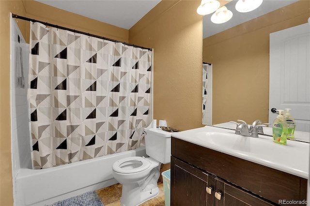 full bathroom with tile patterned floors, vanity, toilet, and shower / tub combo