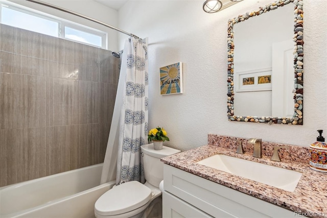 4293 Clover Ln, Brighton, CO 80601 - full bathroom featuring toilet, vanity, and shower / bathtub combination with curtain