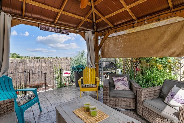 4293 Clover Ln, Brighton, CO 80601 - view of patio / terrace with a gazebo, an outdoor hangout area, and fence