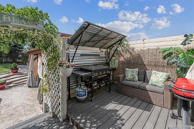 4293 Clover Ln, Brighton, CO 80601 - wooden terrace with a fenced backyard and outdoor lounge area