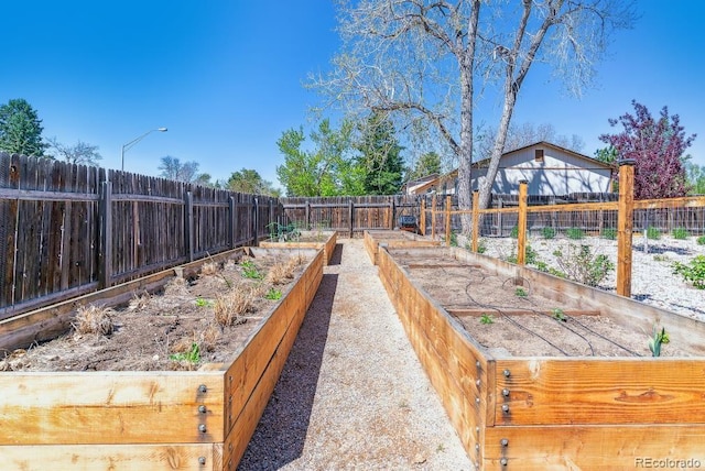 view of yard featuring a fenced backyard and a vegetable garden