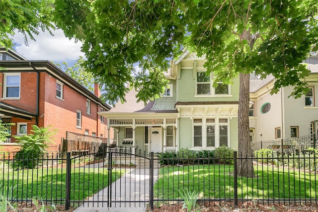 view of front of home featuring a front lawn