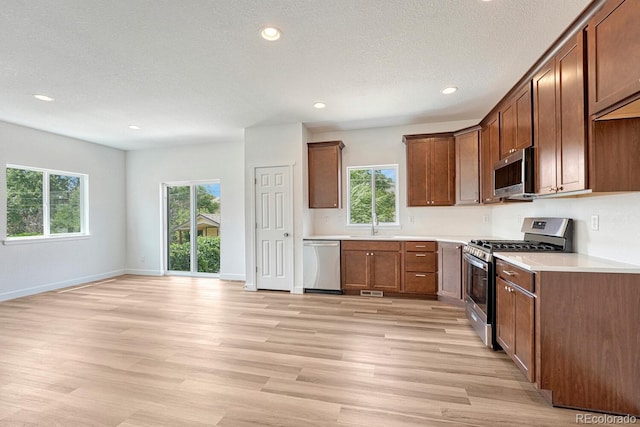 kitchen featuring light wood-type flooring, stainless steel appliances, a healthy amount of sunlight, and sink