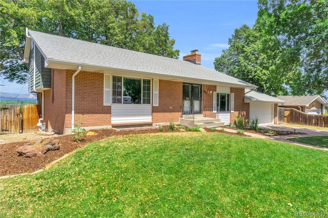 7055 S Costilla St, Littleton, CO 80120 - ranch-style house with brick siding, a chimney, an attached garage, and driveway