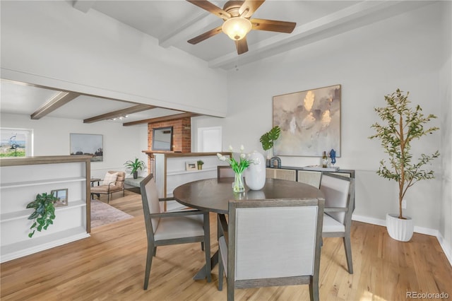7055 S Costilla St, Littleton, CO 80120 - dining room featuring beamed ceiling, light wood-type flooring, and ceiling fan