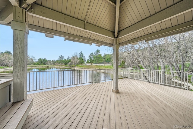 wooden terrace with a water view
