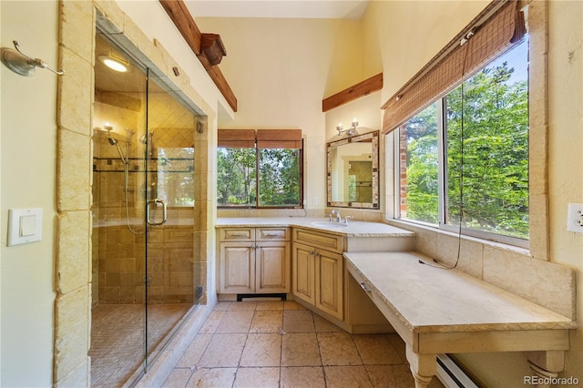 850 E Radcliff Ave, Cherry Hills Village, CO 80113 - full bath with vanity, a stall shower, and tile patterned flooring