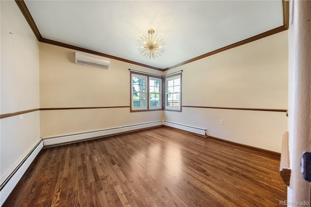 850 E Radcliff Ave, Cherry Hills Village, CO 80113 - unfurnished room featuring a wall mounted air conditioner, ornamental molding, a baseboard radiator, and wood finished floors