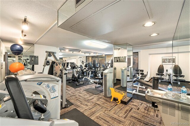 1020 15th St Unit 7A, Denver, CO 80202 - exercise room with visible vents, carpet floors, and a textured ceiling