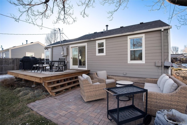 back of house with an outdoor hangout area and a wooden deck