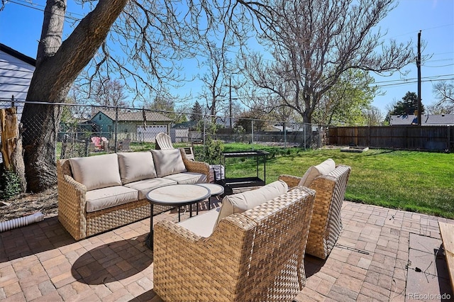 4920 Clay St, Denver, CO 80221 - view of patio / terrace featuring outdoor lounge area and a fenced backyard