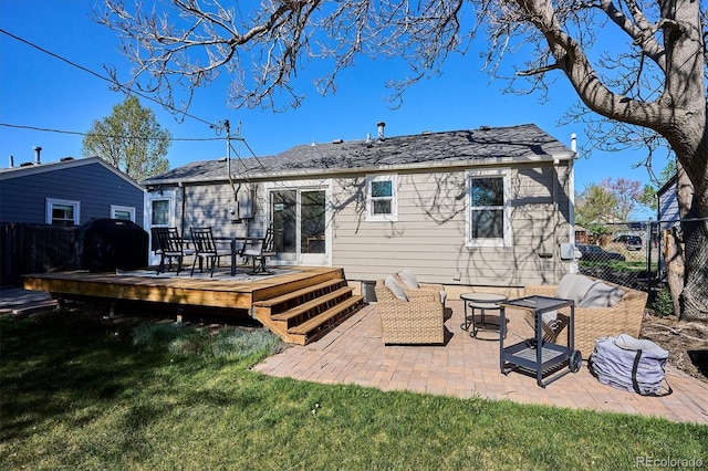 4920 Clay St, Denver, CO 80221 - back of property with a yard, a deck, fence, and a patio area