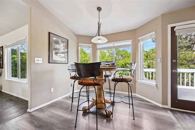 5465 Broadmoor Bliff Dr, Colorado Springs, CO 80904 - dining area featuring wood finished floors, healthy amount of natural light, and baseboards