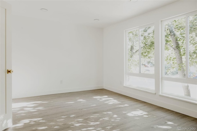 spare room with a healthy amount of sunlight and light hardwood / wood-style floors