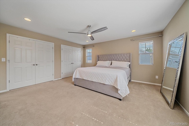 21392 E Stroll Ave, Parker, CO 80138 - bedroom with multiple closets, carpet, recessed lighting, and ceiling fan
