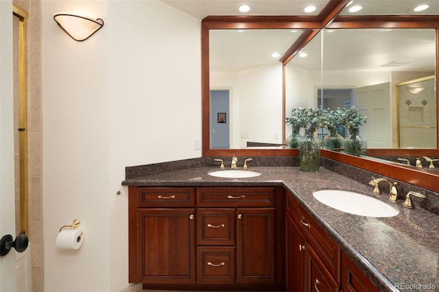2345 Spotswood Pl, Boulder, CO 80304 - full bath with a shower stall, double vanity, and recessed lighting