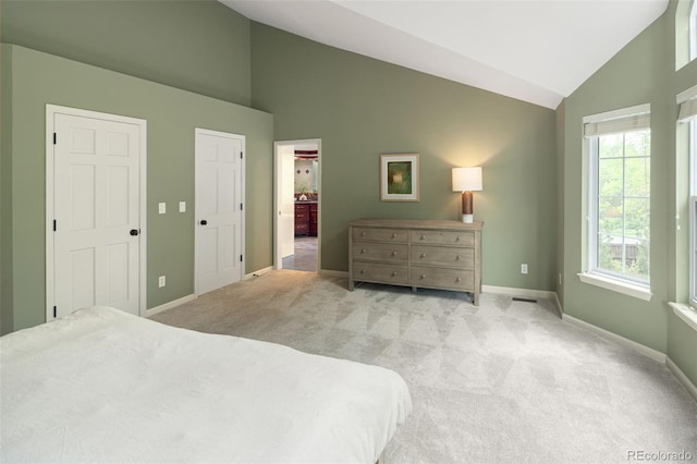 2345 Spotswood Pl, Boulder, CO 80304 - bedroom featuring baseboards, carpet, and high vaulted ceiling
