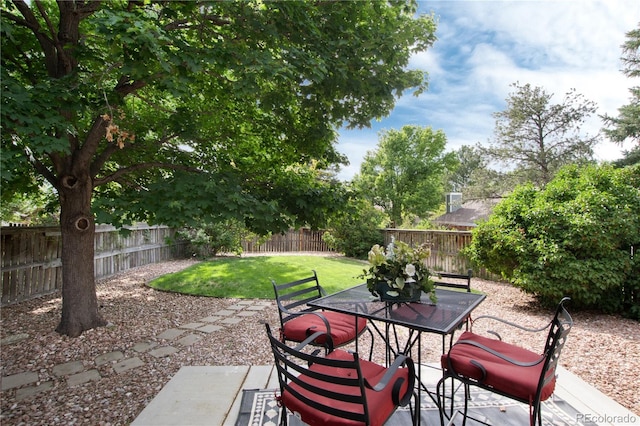 8543 Redstone St, Highlands Ranch, CO 80126 - fenced backyard with outdoor dining space