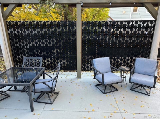 view of patio / terrace featuring a fenced backyard and outdoor dining area