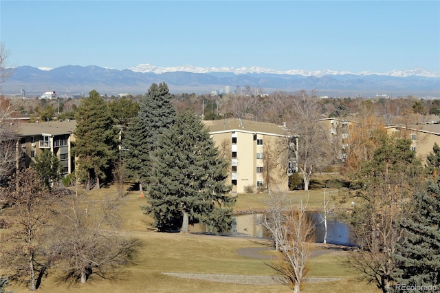 drone / aerial view with a mountain view