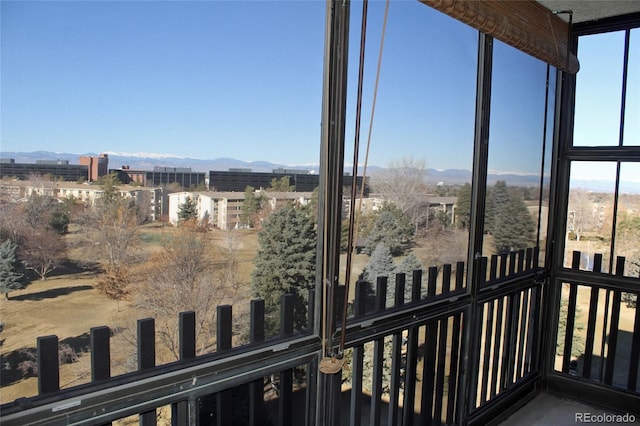 interior space with a mountain view