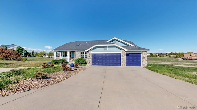 14701 Yosemite St, Brighton, CO 80602 - single story home with an attached garage, concrete driveway, a front yard, and a porch