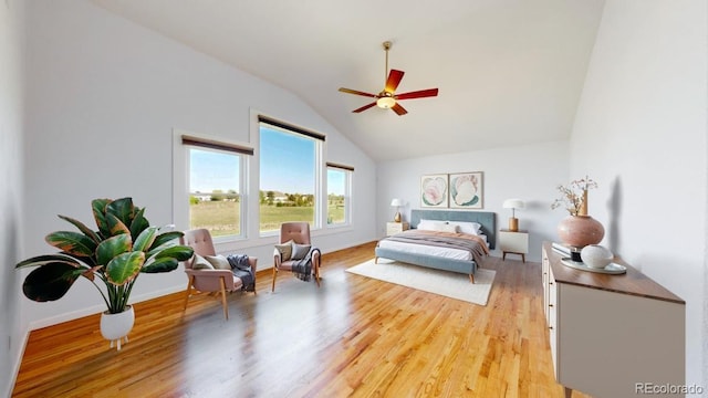 14701 Yosemite St, Brighton, CO 80602 - bedroom featuring lofted ceiling, light wood-style floors, a ceiling fan, and baseboards