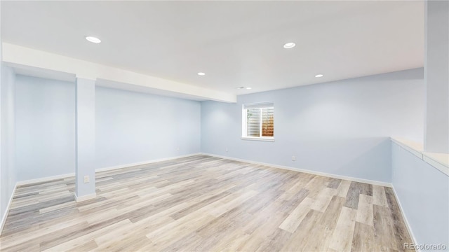 14701 Yosemite St, Brighton, CO 80602 - below grade area featuring light wood-style floors, recessed lighting, and baseboards