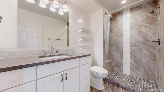 14701 Yosemite St, Brighton, CO 80602 - bathroom with vanity, toilet, and tiled shower