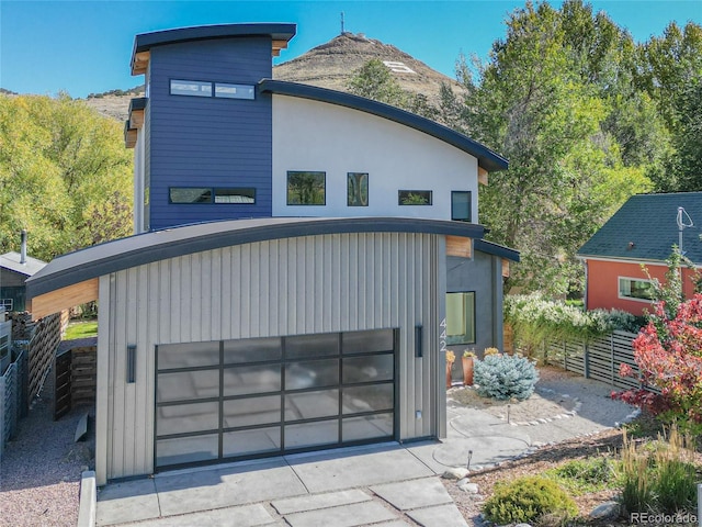 garage with a mountain view