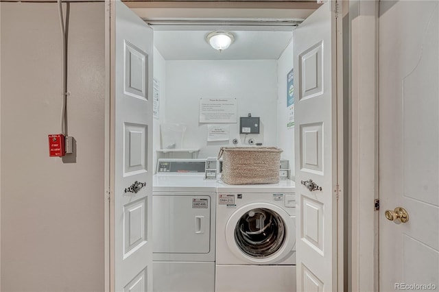 laundry room with laundry area and washing machine and clothes dryer