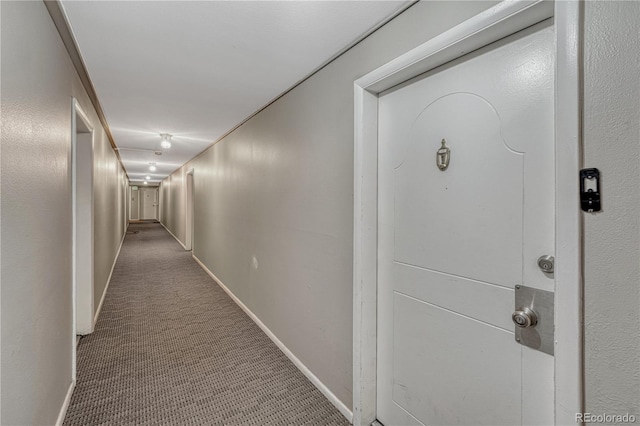 hall featuring carpet floors and baseboards