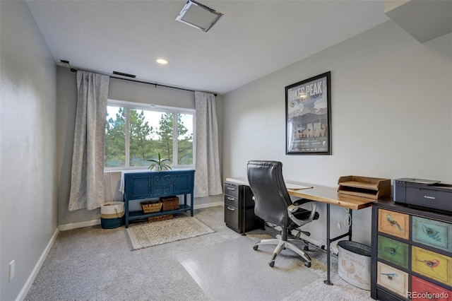 8320 Red Spring Valley Rd, Colorado Springs, CO 80919 - office with baseboards, light colored carpet, and recessed lighting
