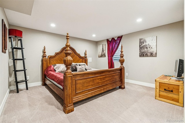 bedroom featuring carpet floors, baseboards, and recessed lighting