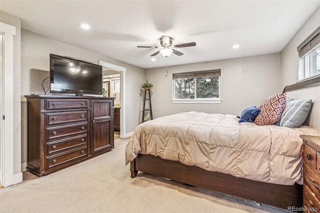 14290 W 54th Ave, Arvada, CO 80002 - bedroom featuring light colored carpet, recessed lighting, ceiling fan, and baseboards