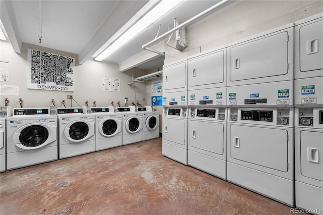 shared laundry area with stacked washing maching and dryer and separate washer and dryer