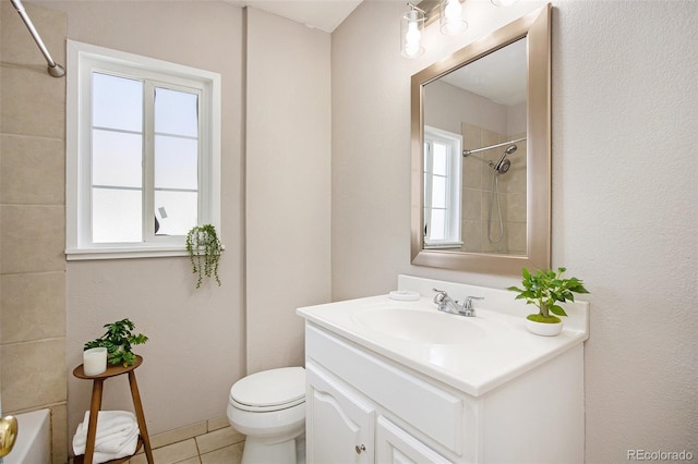 full bathroom featuring toilet, tile patterned flooring, and vanity